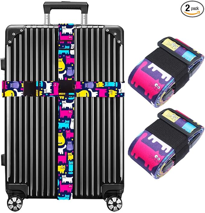Luggage Straps for Suitcases TSA Approved Easy Pack Organized Suitcase Strap, Luggage Strap, Luggage Belt Strap, Bag Straps for Luggage. Buckle Straps Travel Accessories (Cat)