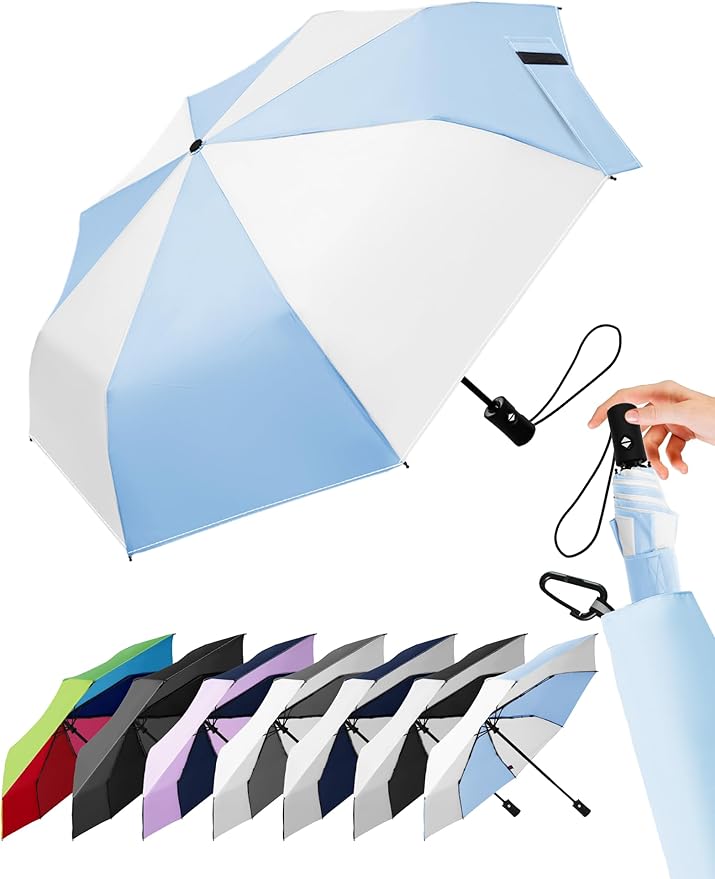 Windproof Travel Umbrella for Rain - 43" Auto Open Close 8-Rib Compact, Stylish Two-Tone Color Block Design, Easy-Close Folding Portable Parasol for Men & Women