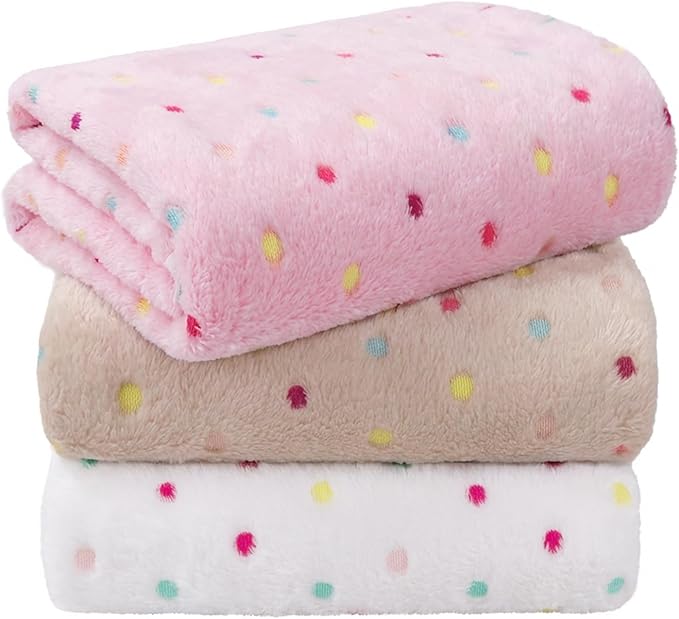 LINENLUX 1 Pack 3 Blankets Super Soft Fluffy Premium Fleece Dog Blankets for Puppy Cat Pet Blanket Flannel Throw Warm Sleep Polka Dot 23x16 inches