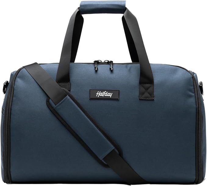 Halfday Convertible 2-in-1 Garment Duffel Weekender Bag 40L | Wrinkle-Free Travel, Hanging Suit Compartment, Shoe Pockets, Trolley Sleeve. Durable & Water-Resistant Carry-on, Marine