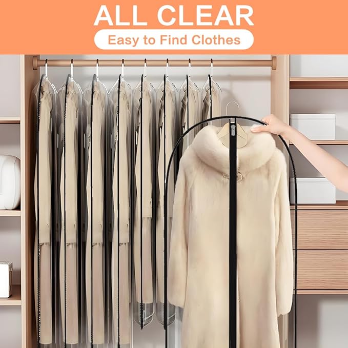 Clear Garment Bags for Hanging Clothes Travel (24'' x 54'' Set of 6) Clothes Storage Bags Closet Cover for Open Closet with Zipper for Suit, Sweaters Travel Laundry Wardrobe Closet Garment Dust Cover