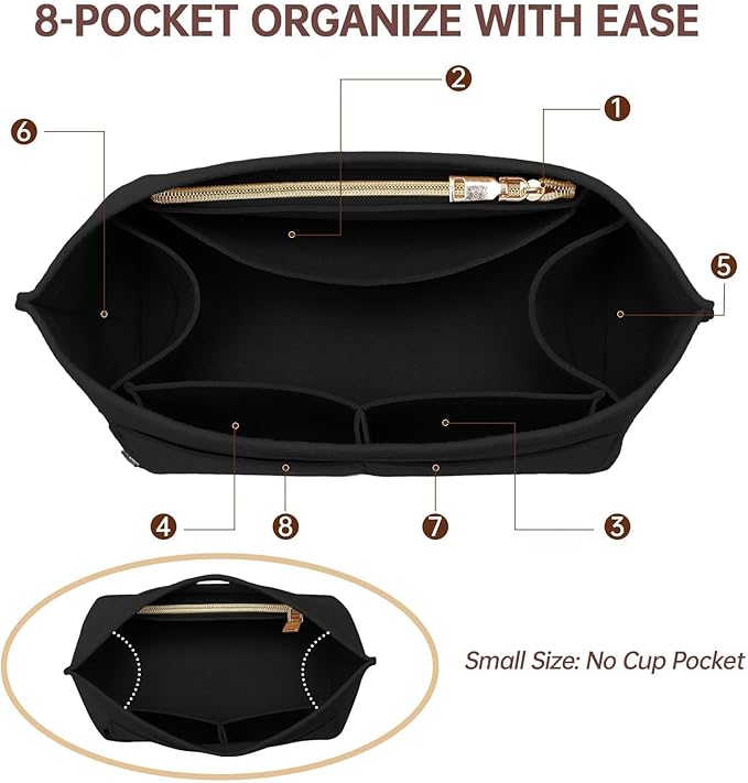 OPPOSHE Purse Organizer Insert for Longchamp Le Pliage, Premium Felt Long Champ Bag Handbag Women, Tote Organizer Insert with 9 Compartments (Large, Black)