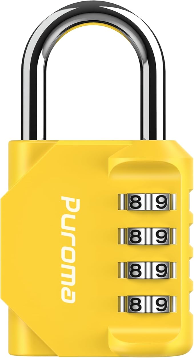 Puroma 1 Pack Combination Lock for Locker 4 Digit Outdoor Waterproof Padlock for School, Gym, Sports, Fence, Toolbox, Gate, Case, Outdoor, Hasp Storage (Yellow)