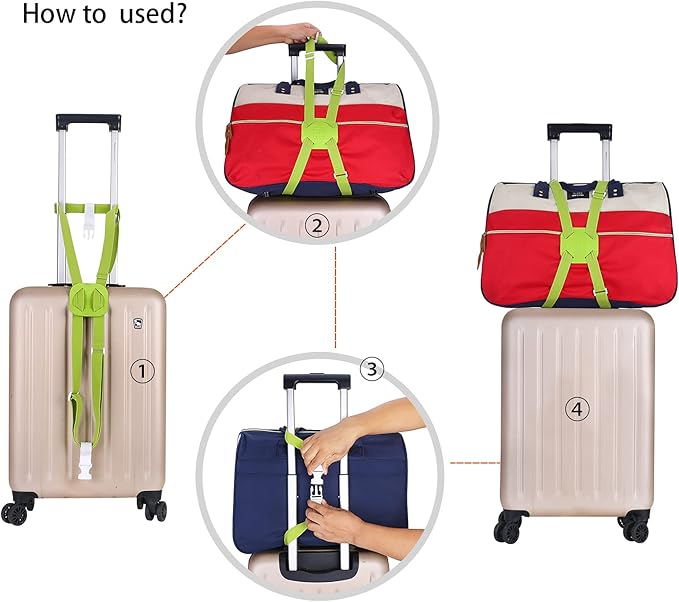 Luggage Straps Bag Bungees for Add a Bag Easy to Travel Suitcase Elastic Strap Belt (L Green, L Green)