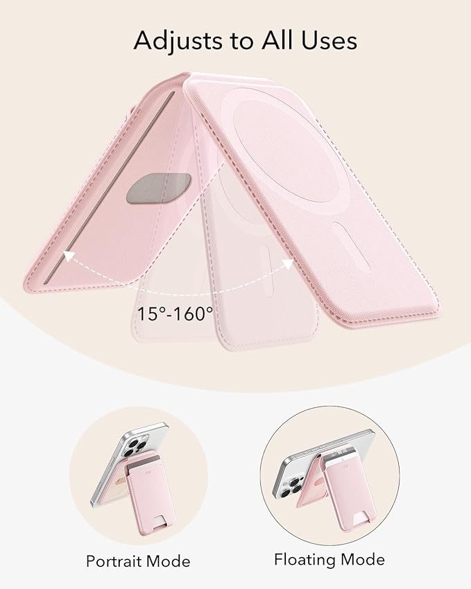 ESR Aura for MagSafe Wallet with Adjustable Stand, RFID Blocking, 5 Card Holder for Phone Case, Slim Magnetic Wallet for iPhone 17e/17/16/15/14/13/12 Series, Not for 13/12 Mini, Bubblegum Pink