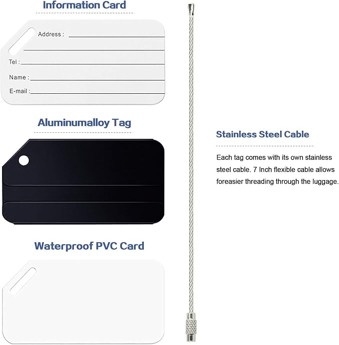5Pack Black Aluminum Luggage Tag with Name ID Card Perfect to Quickly Spot Luggage Suitcase by Ovener