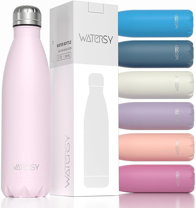 WATERSY Stainless Steel water bottles,17oz/500ml Insulated Water Bottles,Pink metal water bottle Keeps Drink Cold and Hot,BPA Free kids water bottles for School,Gym,Travel,Sports