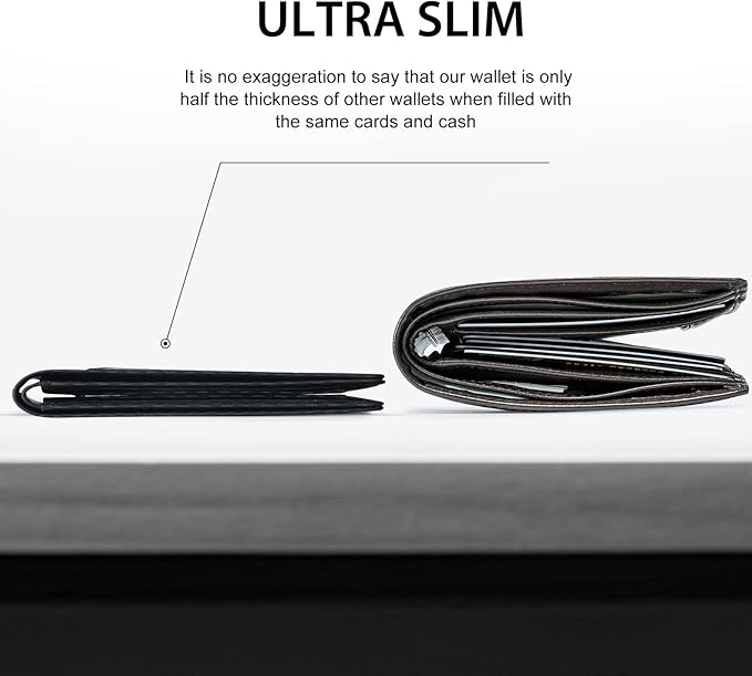 GSOIAX Slim Wallet for Men Rfid Blocking Leather Bifold Front Pocket Carbon Fiber Credit Card Holder Novelty Wallets With Gift Box (Carbon)