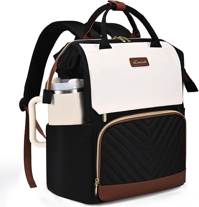 LOVEVOOK Laptop Backpack for Women with Giant Tumbler Holder Pocket, 15.6 inch Travel Work Bag Purse for Nurse Teacher, Waterproof Casual Daypack Bookbag for College Business