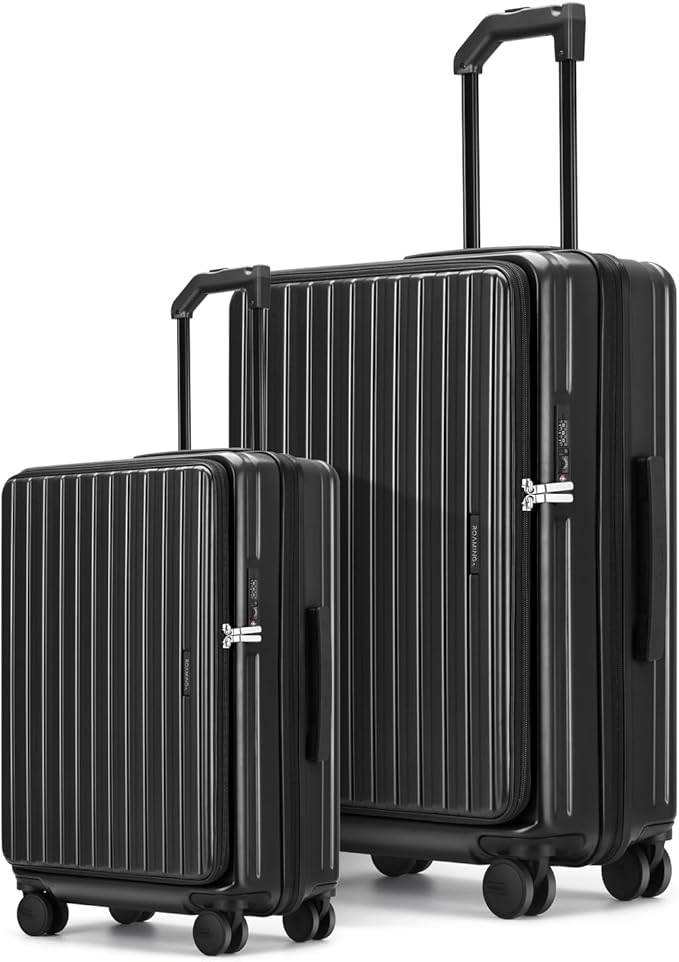 ROAMING Luggage Sets Hard shell Suitcase Top Opening Expandable with Wheels, Sturdy Large Suitcase Tsa Lock 20 Inch Carry on 28 Inch Checked Luggage, 2-Piece Set (20/28) for Travel Woman Men. Black