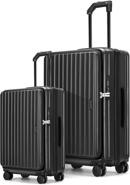 ROAMING Luggage Sets Hard shell Suitcase Top Opening Expandable with Wheels, Sturdy Large Suitcase Tsa Lock 20 Inch Carry on 28 Inch Checked Luggage, 2-Piece Set (20/28) for Travel Woman Men. Black