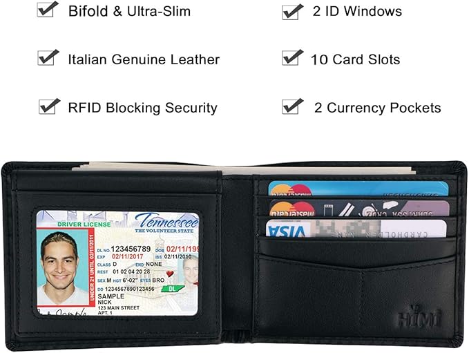 Wallet for Men-Genuine Leather RFID Blocking Bifold Stylish Wallet With 2 ID Window