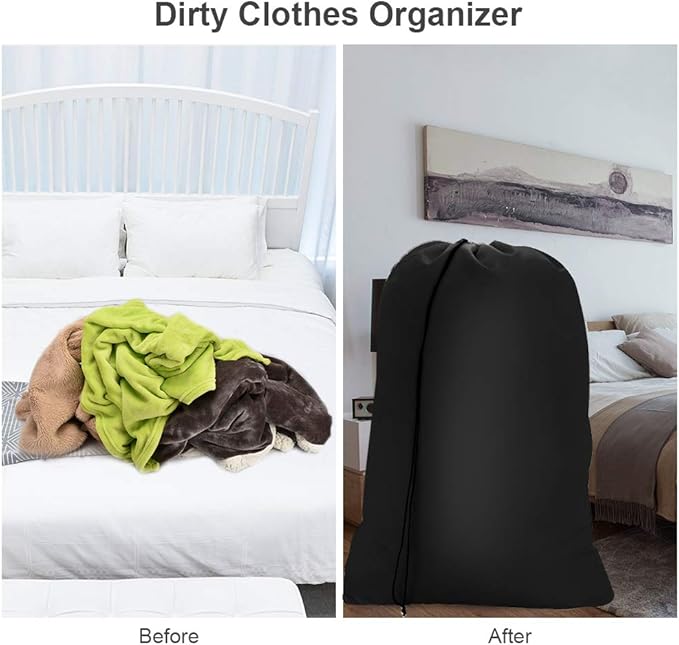 2 Pack Heavy Duty Large Laundry Bag 28x45 inch Extra Hamper Bag Dirty Clothes Organizer Drawstring Cloth Laundry Bag for Travel Camp Home College Dorm Drying Do Not Exceed 176℉ Black