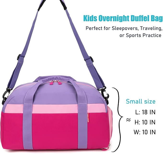 HawLander Kids Duffle Bag for Boys or Girls, Fit Sports Practice, or Overnight Travel Weekend (Rose Purple)