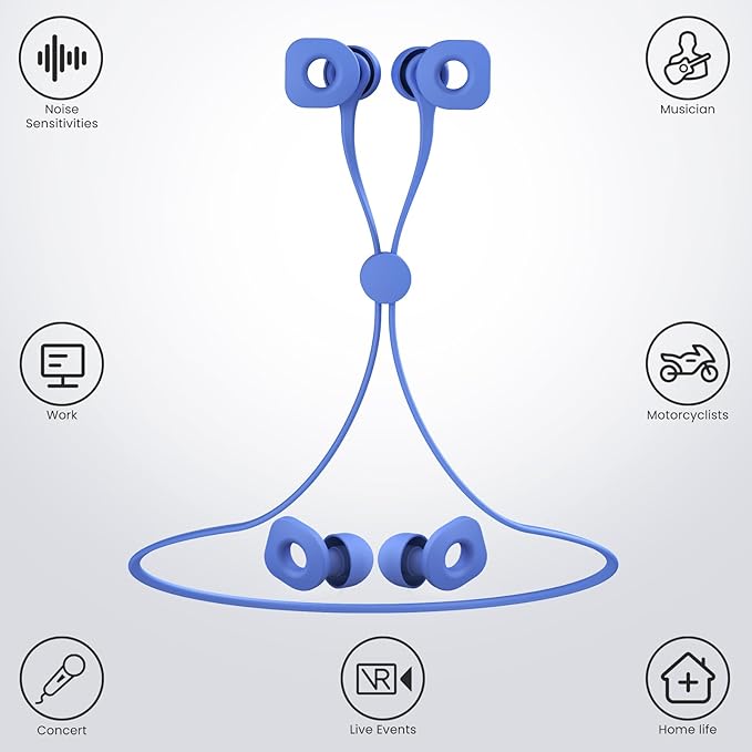 2 Pairs of Earplugs for Sleeping,Reusable Hearing Protection Ear Plugs with 8 Pairs Ear Tips & One Connector Cord,Soft Earplugs for Noise Reduction,Concert,Musician & Work - 25dB-30dB
