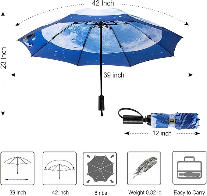 LANBRELLA Compact Reverse Folding Umbrella Auto Windproof Travel Umbrella