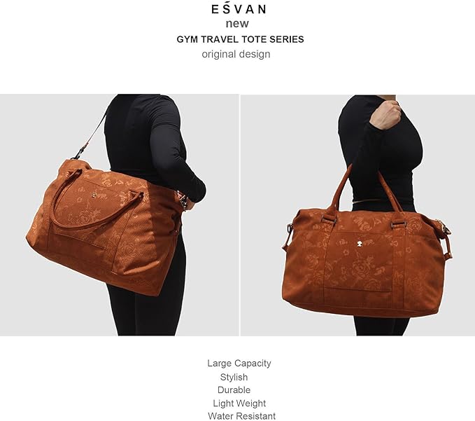 ESVAN Travel Tote Duffel Gym Bag,Weekender Overnight Carry-on Tote Crossbody Bag with Wet Pocket and Trolley Sleeve Upgraded