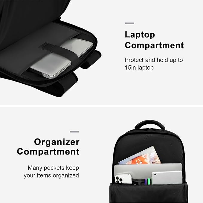 MATEIN Travel Laptop Backpack, Flight Approved Carry on Backpack Shoe Compartment, Large Personal Item Bag Fits 15.6 inch Laptop, Water Resistant Luggage Overnight Weekender Bag, Black