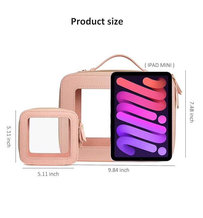LETGO Clear Makeup Bags Set - TSA Approved Toiletry Bag with Handle Large Opening, Clear Toiletry Bags Case Pouch for Traveling Travel Car Orangizer Storage Essentials (Mini+Large Pink)