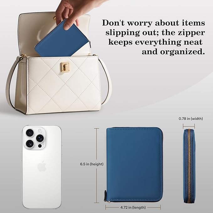 CoBak Passport Holder Cover with Safe Zipper Closure, Premium Passport Wallet for Travel, RFID Blocking Card Case, Waterproof Travel Accessories for Man, Grain Blue