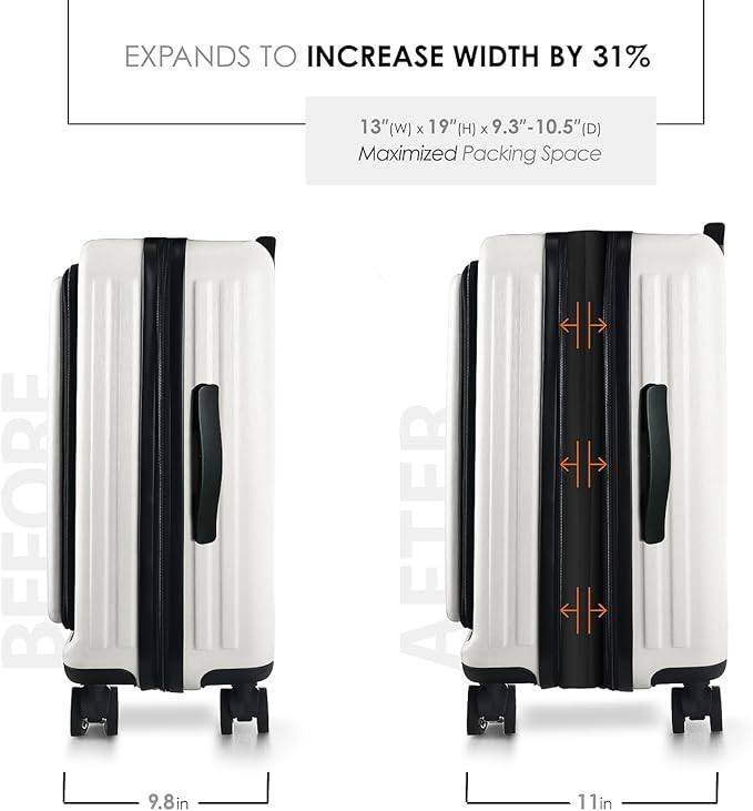 20 Inch Carry On Luggage 22x14x9 Airline Approved, Carry On Suitcase with Wheels, Hard-shell Carry-on Luggage, Durable Luggage Carry On, White Small Suitcase with Cosmetic Carry On Bag