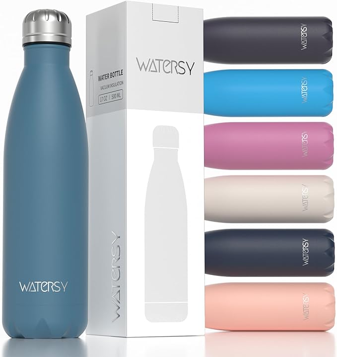 WATERSY Stainless Steel water bottles,17oz/500ml Insulated Water Bottles,Smog Blue metal water bottle Keeps Drink Cold and Hot,BPA Free kids water bottles for School,Gym,Travel,Sports