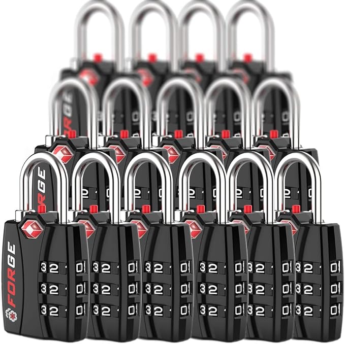 50 Locks -TSA Approved Luggage Locks, Zinc Alloy Body, Open Alert Red Indicator, Black
