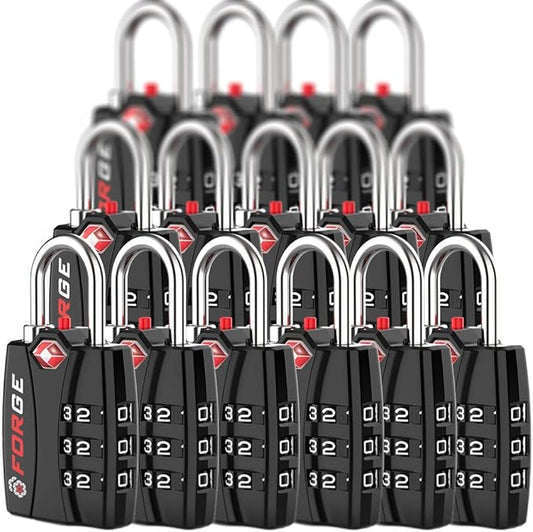 50 Locks -TSA Approved Luggage Locks, Zinc Alloy Body, Open Alert Red Indicator, Black