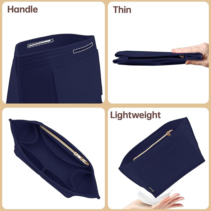 OPPOSHE Purse Organizer Insert for Longchamp Le Pliage, Premium Felt Long Champ Bag Handbag Women, Tote Organizer Insert with 9 Compartments (Large, Navy)