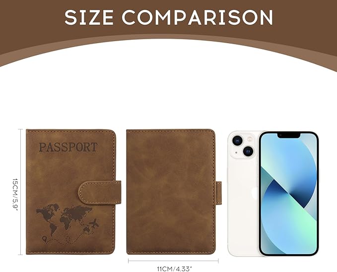 ILIYAH-Passport Cover-Passport Holder Travel Wallet-RFID Blocking Passport Case Travel Accessories Card Holder Wallet Unisex Travel Gifts (Brown MG)