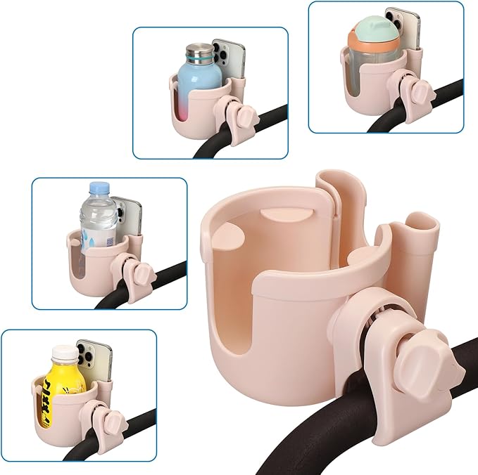 Accmor Stroller Cup Holder with Phone Holder, Bike Cup Holder, Universal Cup Holder for Uppababy Nuna Doona Strollers, 2-in-1 Cup Phone Holder for Stroller Bike Wheelchair Walker Accessory