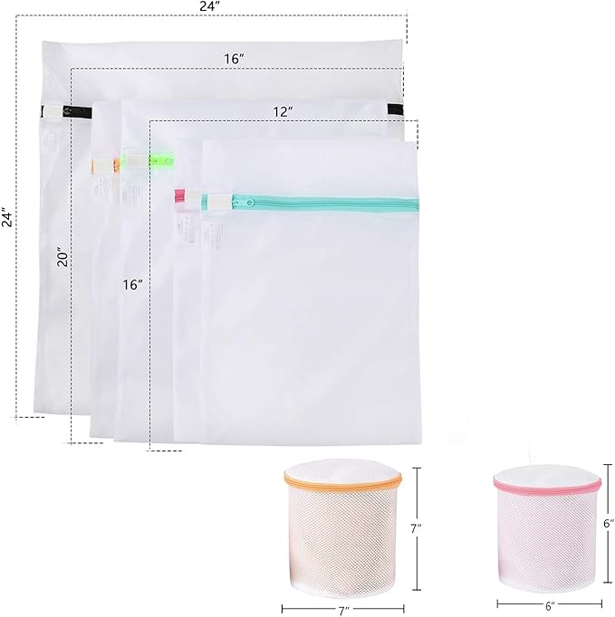 BAGAIL Laundry Bags Mesh Wash Bag for Intimates Lingerie and Delicates,7Pcs(1XL,2L,2M,2 Bra Bags) (Pack of 2)