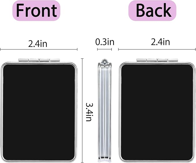 Pocket Mirror, Small Travel Mirror with Magnification, Portable Double-Sided Magnifying Cosmetic Mirror for Daily (Black)