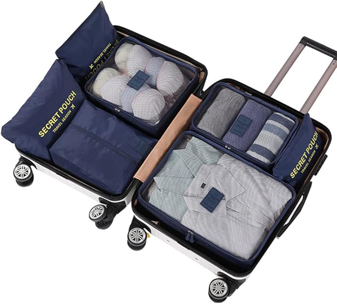 7 Set Packing Cubes Packing Organizers for Suitcase Travel Luggage Organizers with Shoes Bag for Suitcase Travel Accessories, Navy Blue
