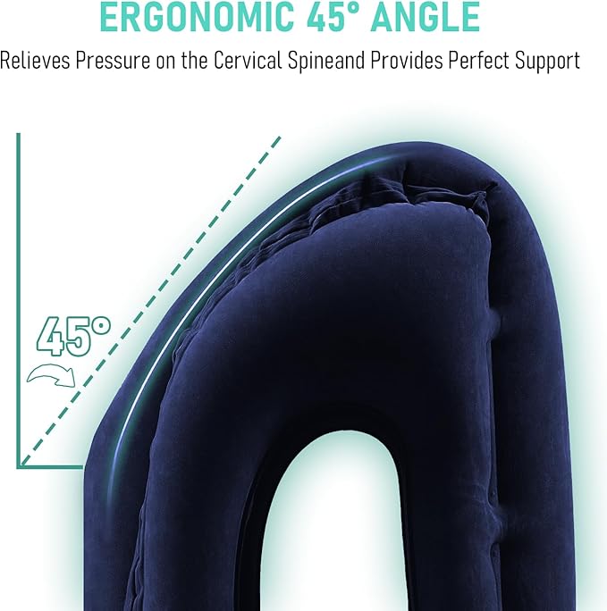 Inflatable Travel Pillow for Airplanes, Airplane Pillow for Long Flight Comfortably Supports, Used for Planes, Trains, Cars, Includes Storage Bag, Eye Mask & Earplugs (Blue)