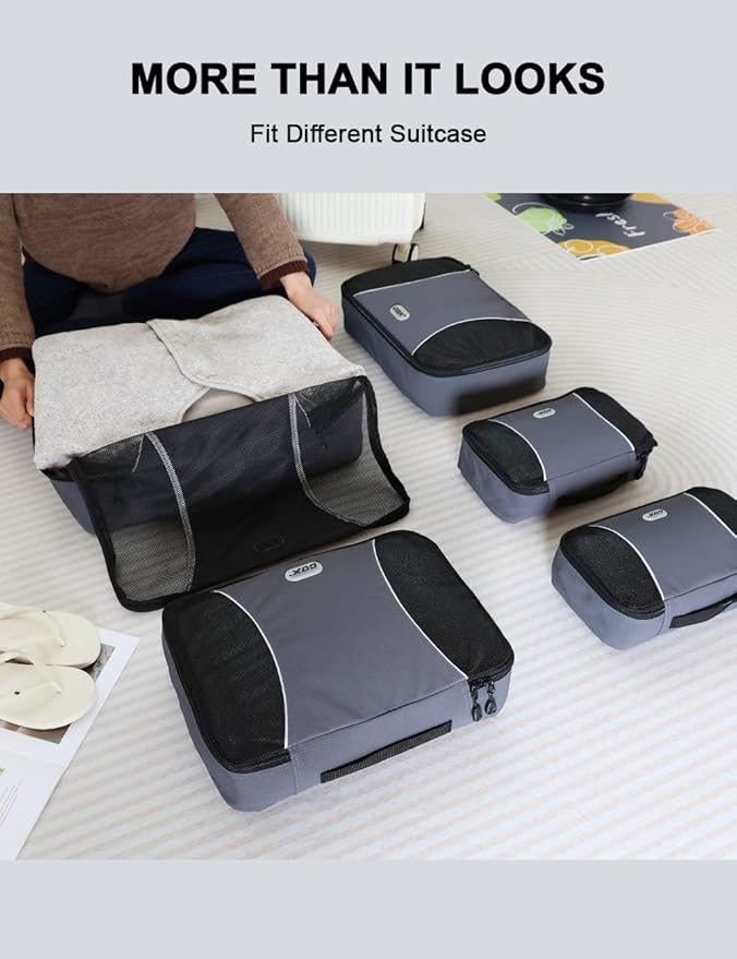 GOX Ultra Light 5 piece Packing Cubes Travel Luggage Organizer 1 Large 2 Medium 2 Small