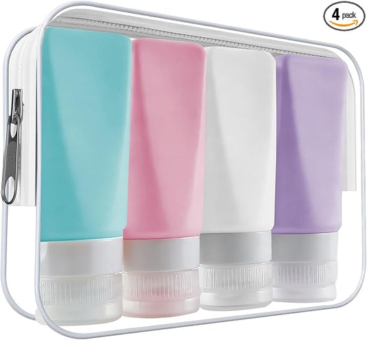 Travel Bottles Leak Proof,3 oz TSA Approved Silicone Squeezable, Refillable Containers Set for Toiletries Shampoo Conditioner Lotion