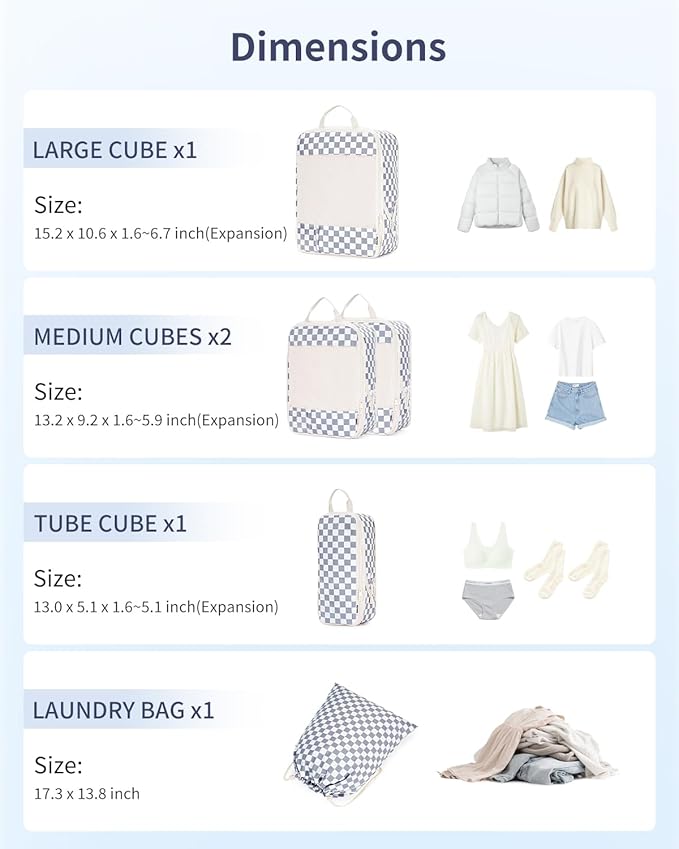 Narwey 6 Set/5 Set Compression Packing Cubes for Travel Kids Women Carry on, Packing Organizers Bag for Backpack Luggage Suitcase Duffle Bags