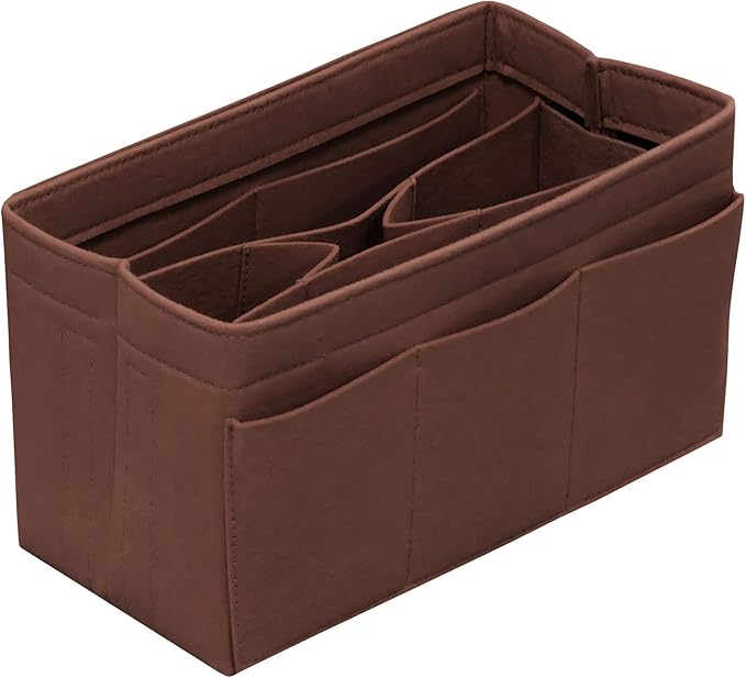 DailyPlus Purse Organizer Insert Felt Bag Organizer Handbag Organizer Insert Bag In Bag Organizer for Tote Purse Bag 14 Pockets Brown Small