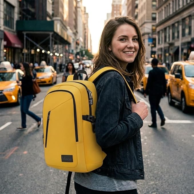 Mancro Travel Laptop Backpack, 15.6 in Anti Theft Backpack for Women Men, Computer Bag Fits 15.6 Inch Laptop and Notebook Backpack Gift, Yellow