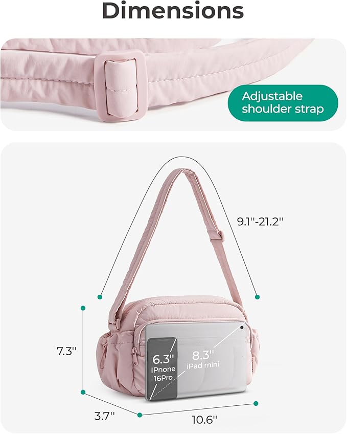 BAGSMART Anti Theft Crossbody Bags for Women Travel Purse, Medium Quilted Puffy cross body bag, Handbags Shoulder Purses, Baby Pink-medium