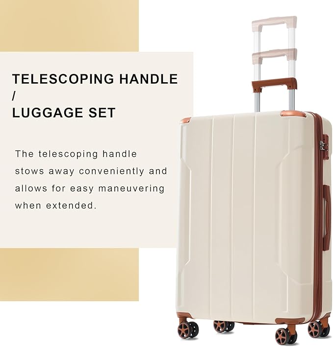 Merax 24 Inch Expandable Checked Luggage, Hardshell ABS Medium Suitcase with Spinner Wheels, TSA Lock, Lightweight Durable Travel Suitcase for Men Women(White Brown)