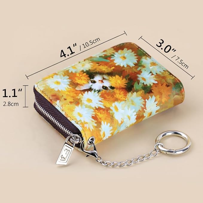 FurArt Zipper Wallet Women, RFID Blocking Credit Card Wallet, Business Card Holder, Compact Size KeyChain Wallet