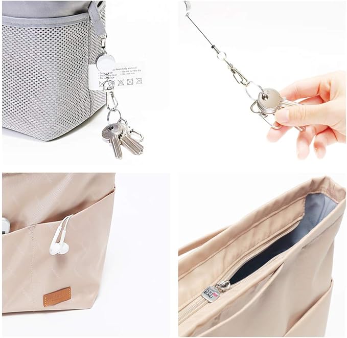 iN. Purse Organizer Insert with zipper Nylon fabric for women Handbags & Totebag beige Size: Large: 15.7"(Top)/12.2"(Bottom) L × 4.9"W × 10"H