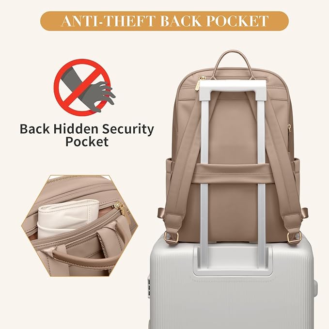 GOLF SUPAGS Women Laptop Backpack Casual Daypack for Work Travel College Backpack Purse Fits 14 Inch Notebook (Champagne)