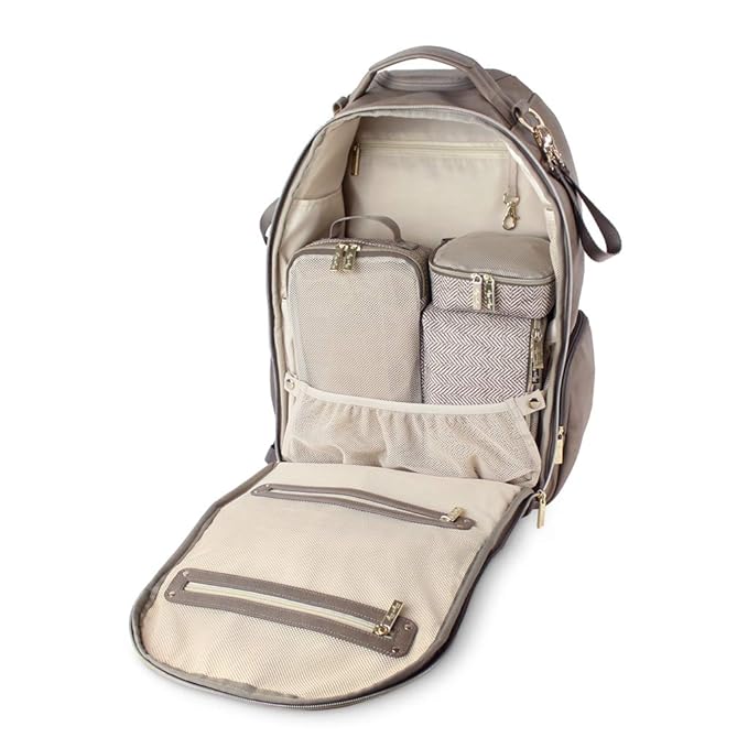 Itzy Ritzy Packing Cubes for Travel – Set of 3 Packing Cubes or Travel Organizers – Each Cube Features a Mesh Top, Double Zippers and a Fabric Handle (Taupe)