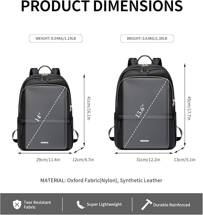 GOLF SUPAGS Laptop Backpack for Women Slim Computer Bag Work Travel College Backpack Purse Fits 15.6 Inch Notebook (Black)