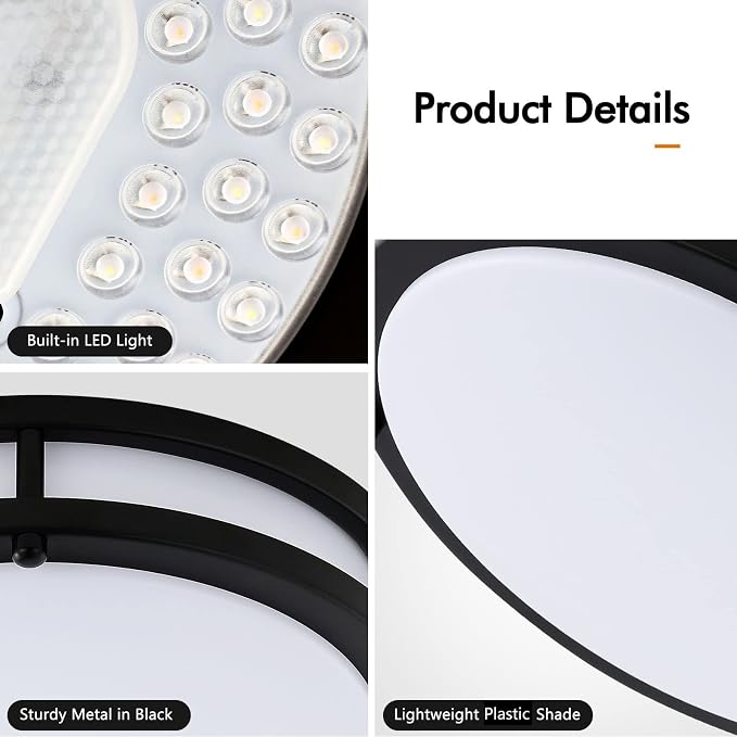 10Inch 30W LED Flush Mount Ceiling Light Fixtures, Ultra Bright 3200LM Dimmable Ceiling Lights, 5CCT 2700K 3000K 4000K 5000K 6500K, Ceiling Lamps for Kitchen Hallway Bedroom Bathroom, Black 1 Pack