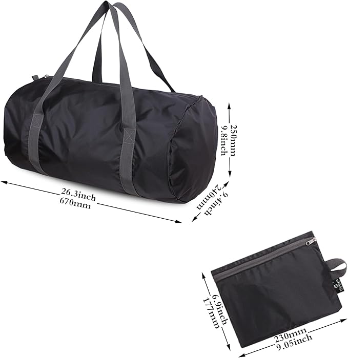 Travel Bag Foldable,Portable Lightweight Gym Bag,Sports Duffel Bags for Women&Men - for Camp, Fitness, and Short tours, shopping (Black, L)