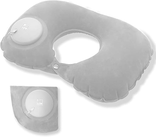 Lewis N. Clark Original Neckrest Inflatable Pillow, Waterproof Neck Pillow for Neck Support at the Beach, Pool + Airport Travel with Fully Adjustable Firmness and Included Carrying Pouch, Grey